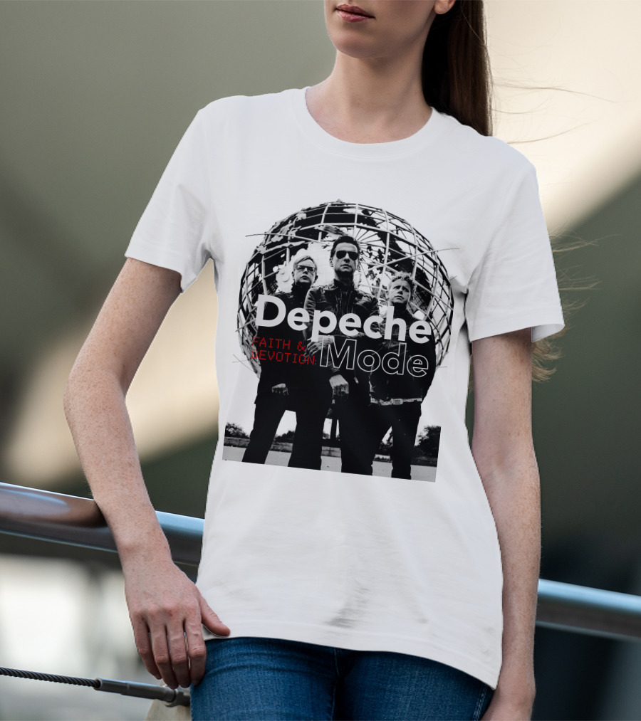 Depeche Mode Faith And Devotion Iconic Band Members In Front Of Unisphere T-Shirt