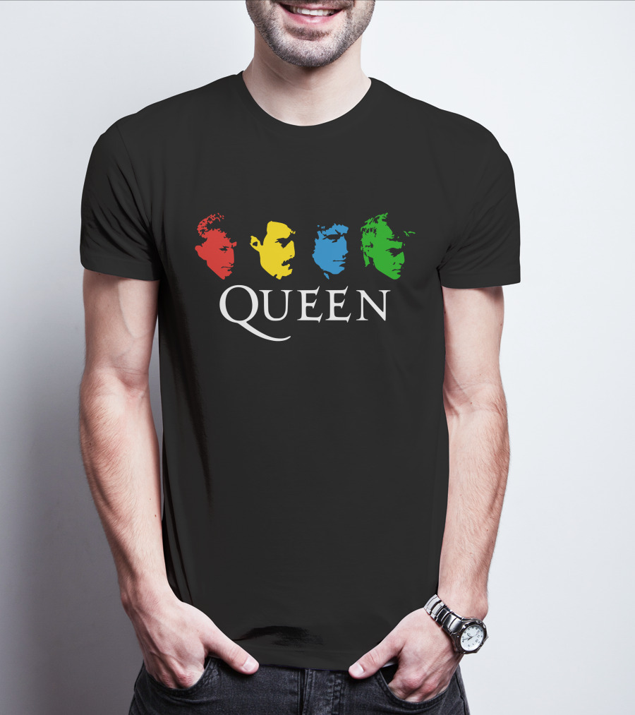 Queen Band Colorful Faces On Black T-Shirt