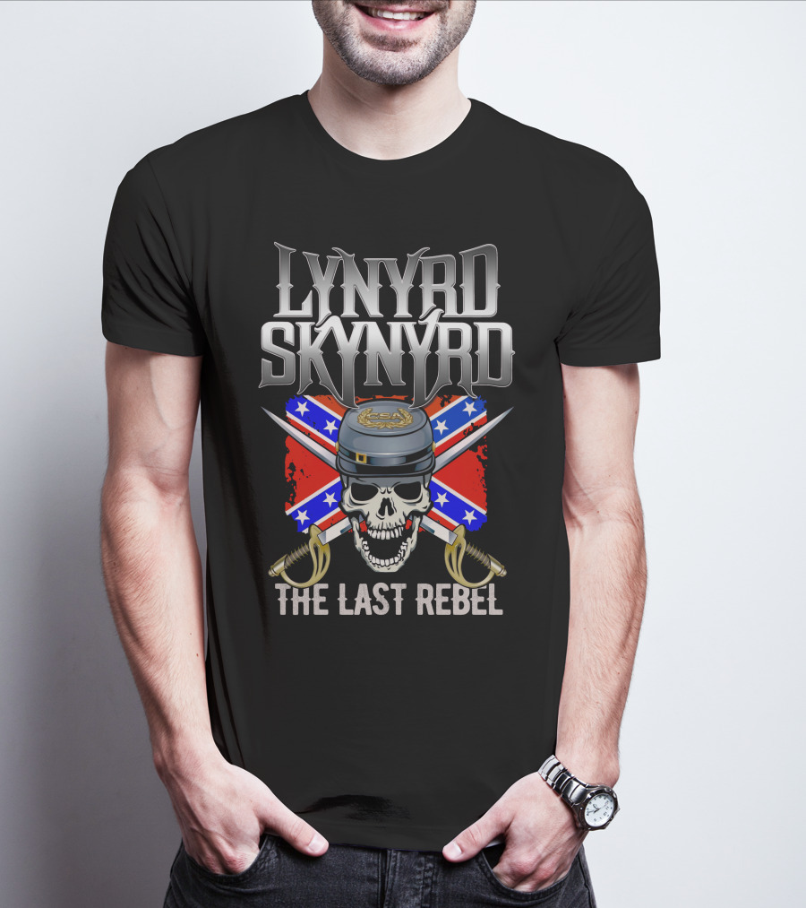 Lynyrd Skynyrd The Last Rebel Confederate Flag Skull Crossed Swords T-Shirt