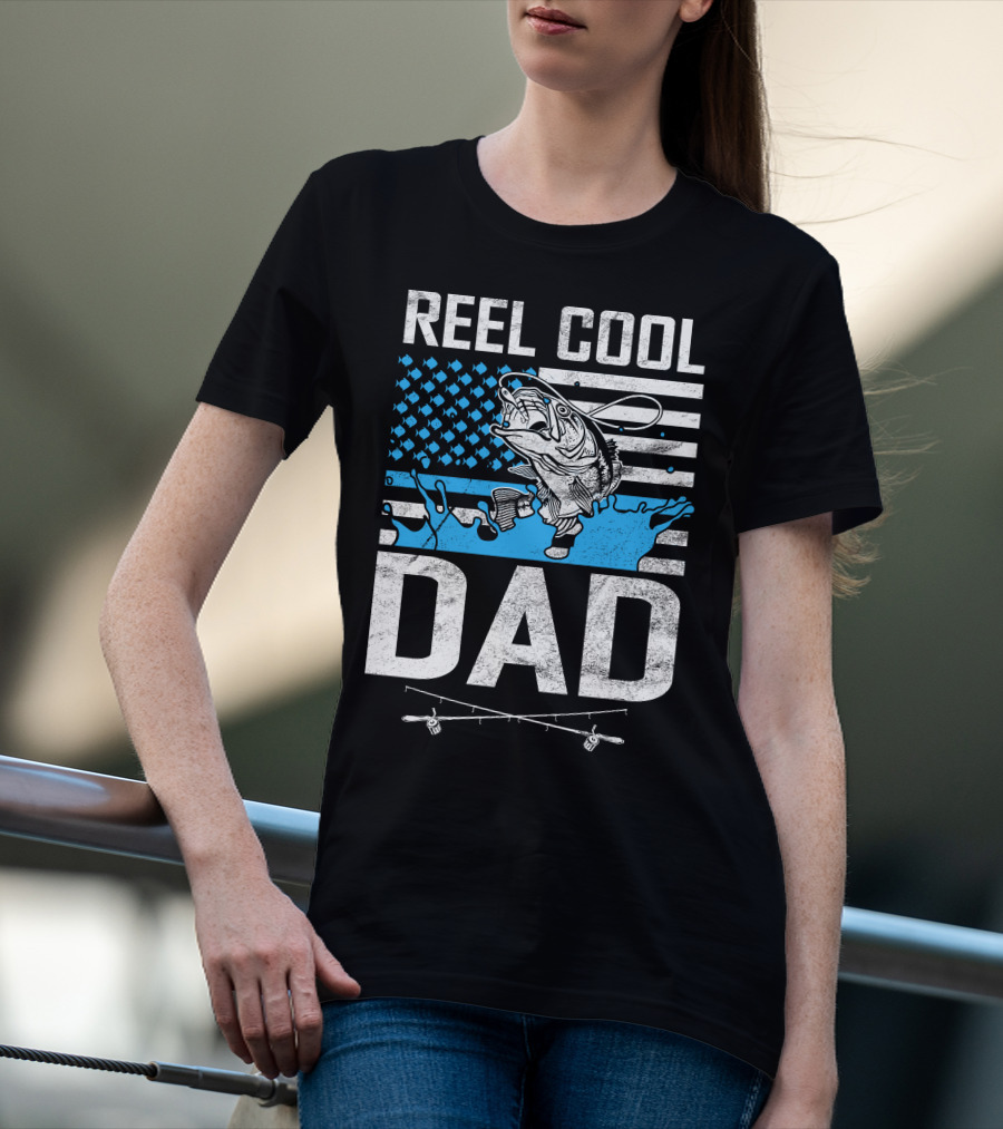 Reel Cool Dad American Flag Fish T-Shirt