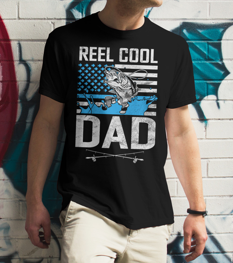 Reel Cool Dad American Flag Fish T-Shirt