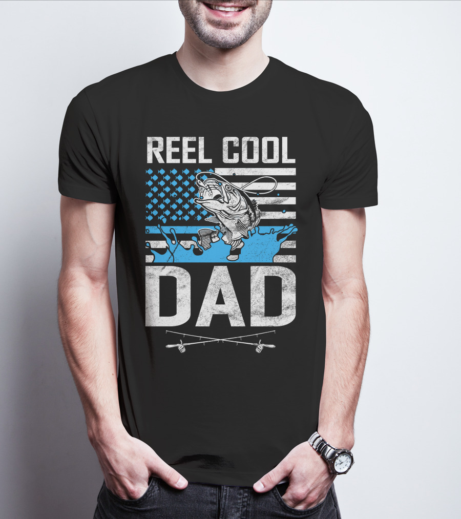 Reel Cool Dad American Flag Fish T-Shirt