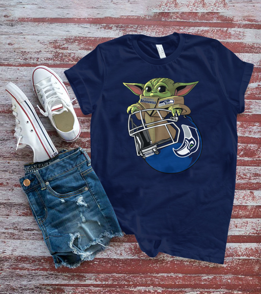 Seattle Seahawks Baby Yoda Helmet Fan T-Shirt