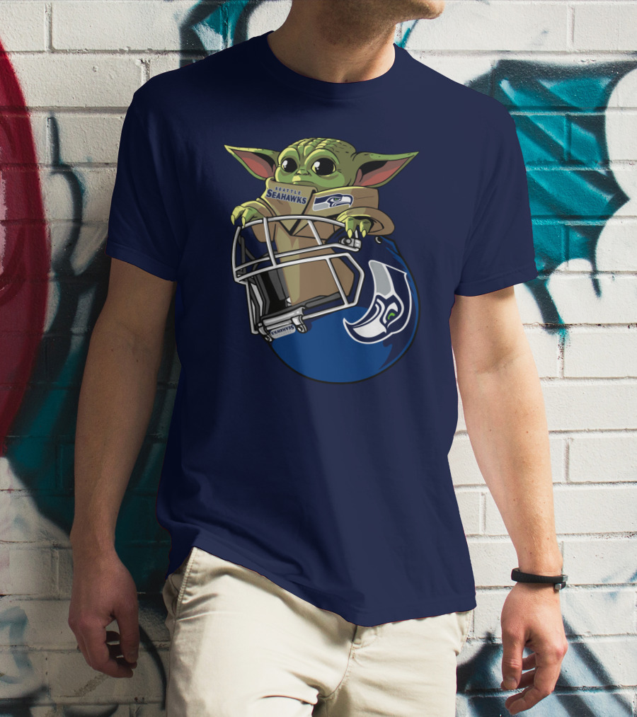 Seattle Seahawks Baby Yoda Helmet Fan T-Shirt