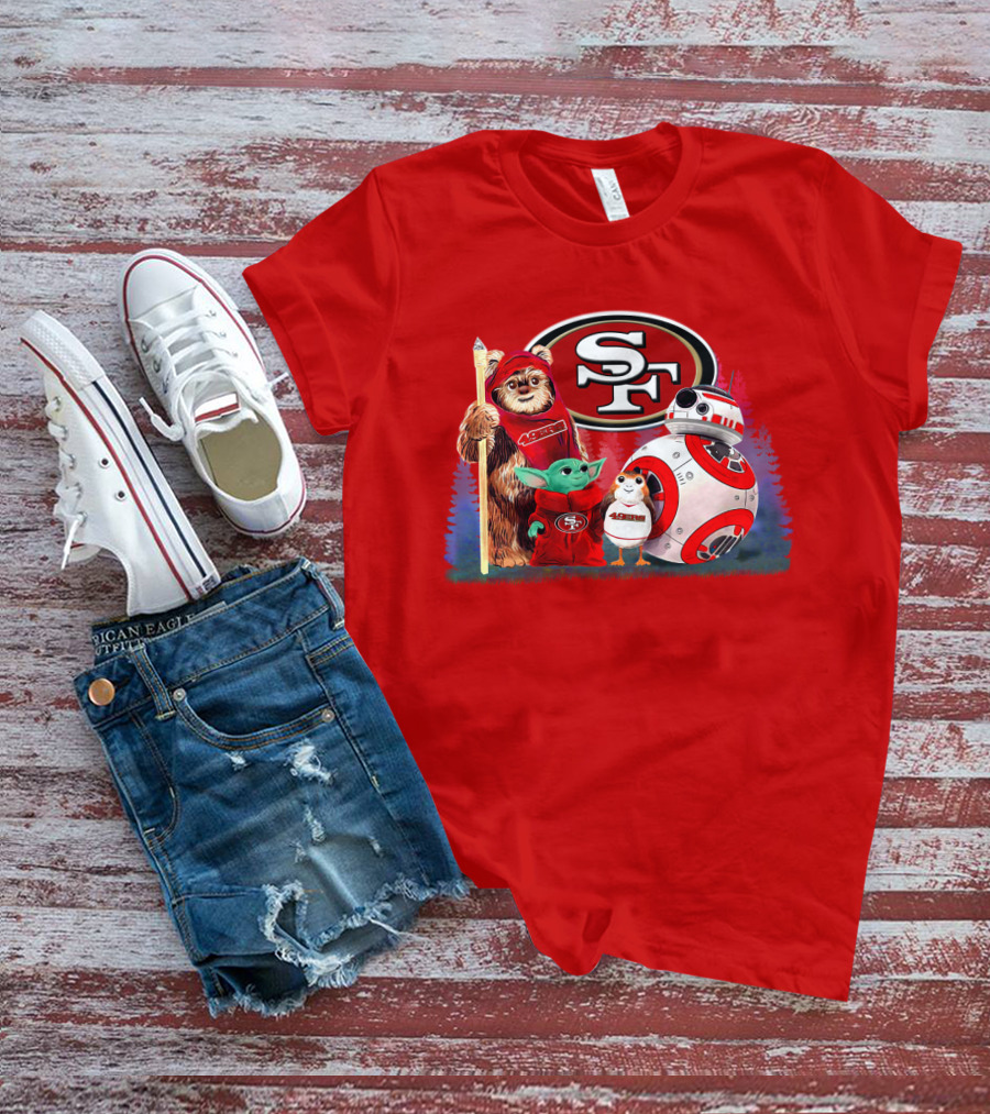 Star Wars SF 49ers Ewok Yoda BB-8 Porg Team Fan Gear T-Shirt
