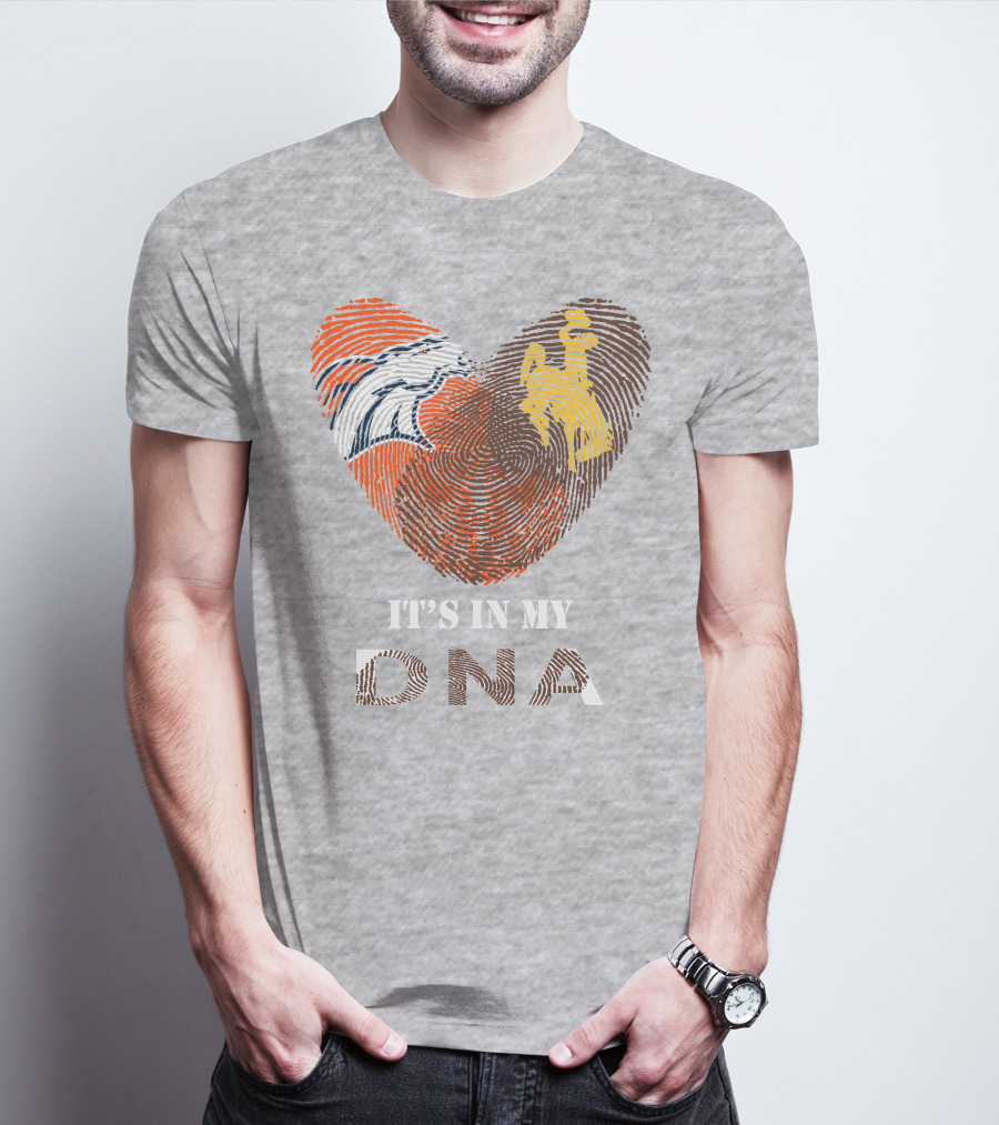 Denver Broncos And Wyoming Cowboys It's In My DNA Fingerprint Heart T-Shirt