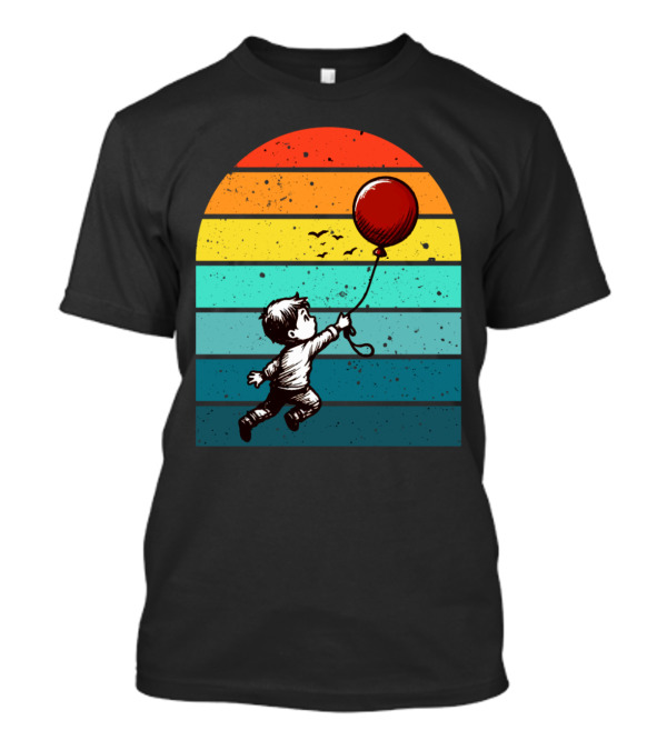 Childhood Nostalgia Boy With Balloon Rainbow Stripes T-Shirt