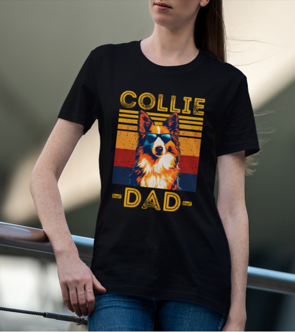 COLLIE DAD Retro Sunglasses Dog Vintage Stripes T-Shirt