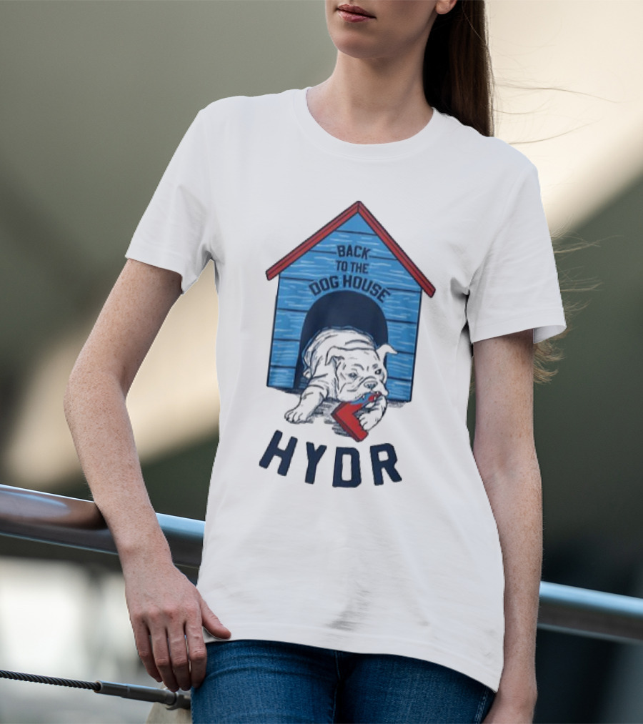 Back To The Dog House HYDR Bulldog With Doghouse And Letter C T-Shirt