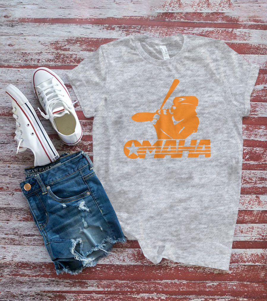 TN Omaha Baseball Silhouette With Star In Orange T-Shirt