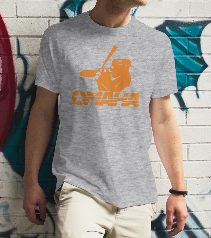 TN Omaha Baseball Silhouette With Star In Orange T-Shirt