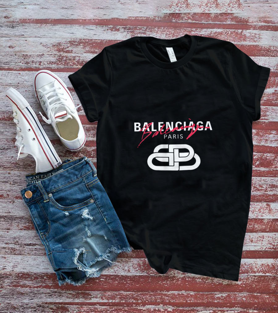 Balenciaga Paris Logo With Red Scribble Stripe T-Shirt