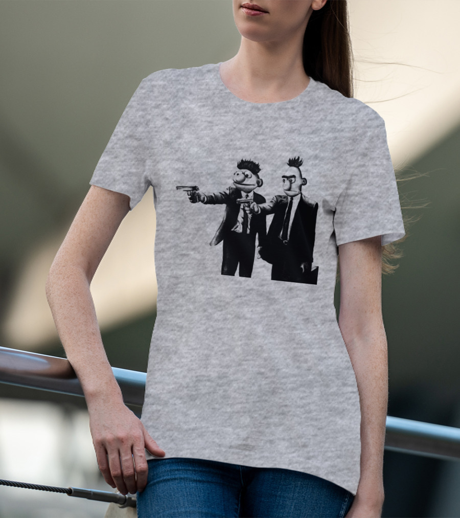 Pulp Fiction Style Characters On Yellow T-Shirt