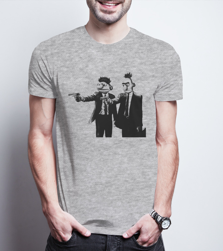 Pulp Fiction Style Characters On Yellow T-Shirt