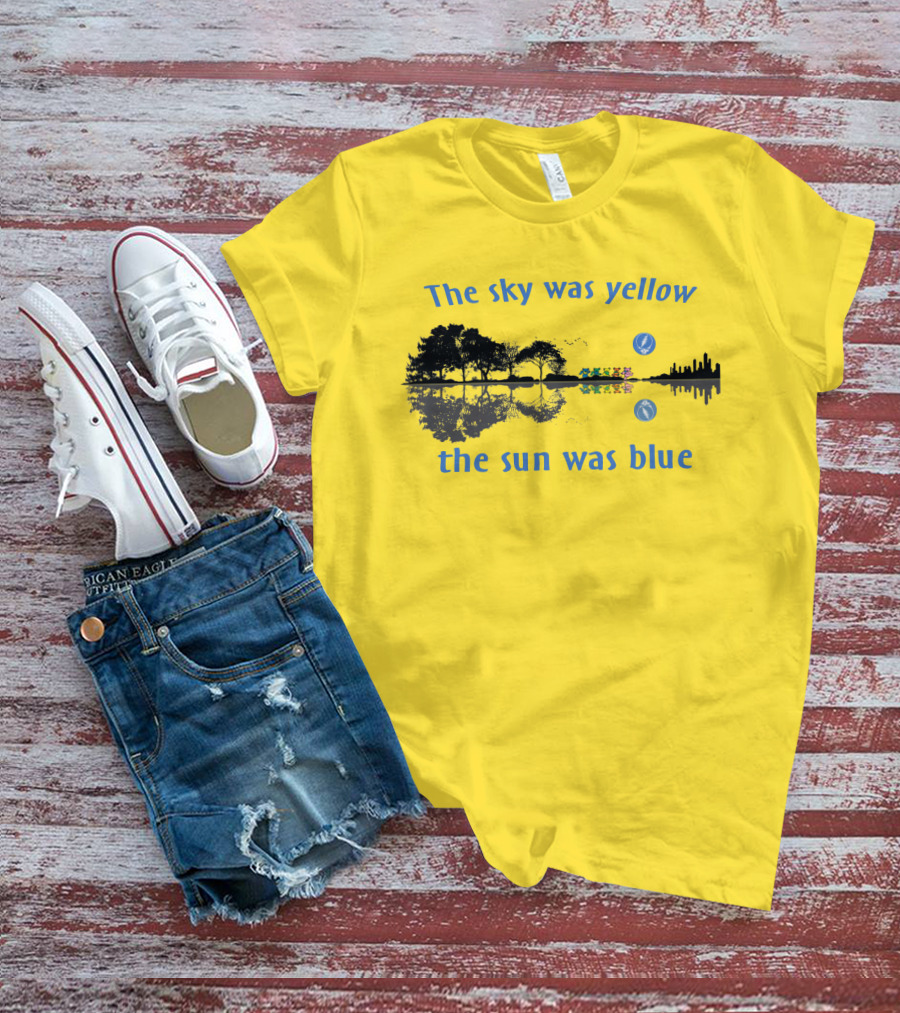 The Sky Was Yellow The Sun Was Blue Reflective Landscape And City Skyline T-Shirt