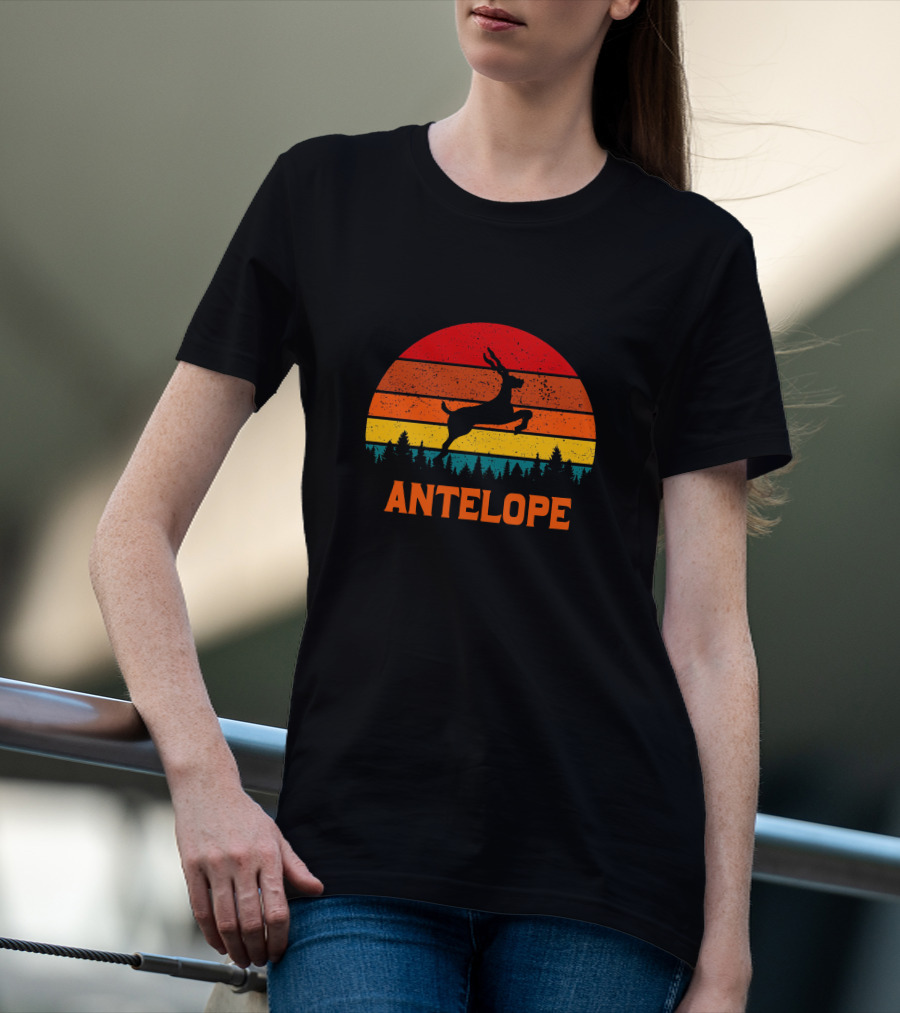 Antelope Sunset Silhouette Forest Scene T-Shirt