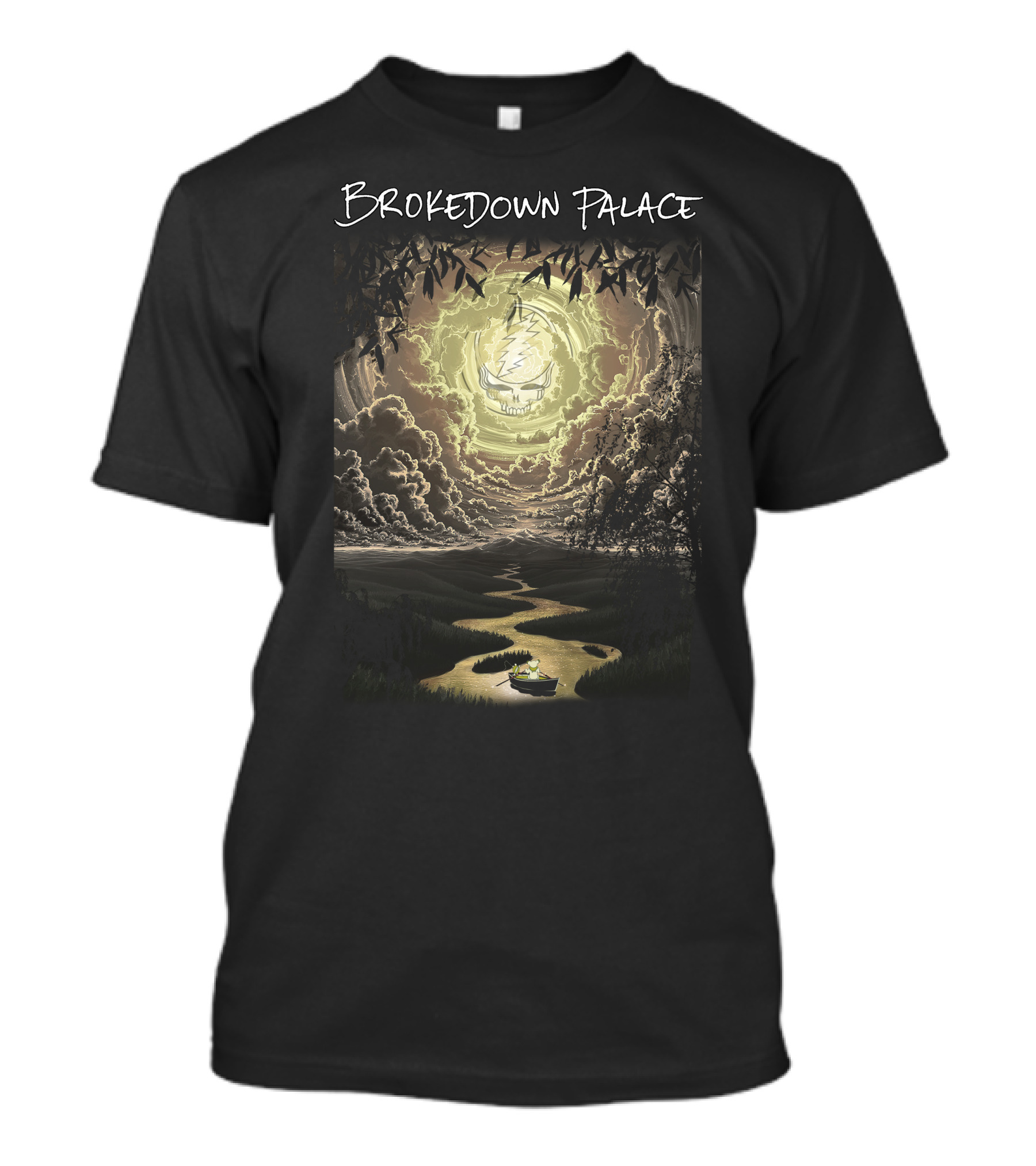 Brokedown Palace Grateful Dead Skull Lightning Flowing River Scene T-Shirt