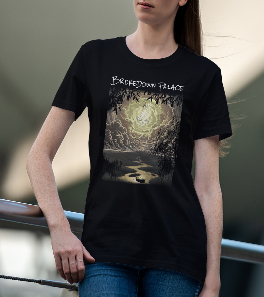Brokedown Palace Grateful Dead Skull Lightning Flowing River Scene T-Shirt
