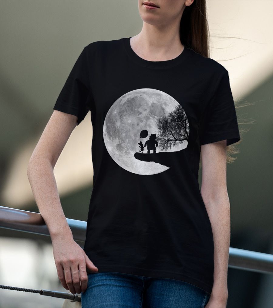 Pooh And Winnie Silhouettes Against Full Moon T-Shirt