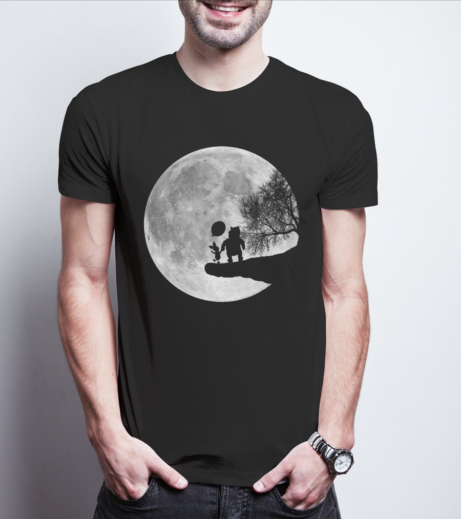 Pooh And Winnie Silhouettes Against Full Moon T-Shirt