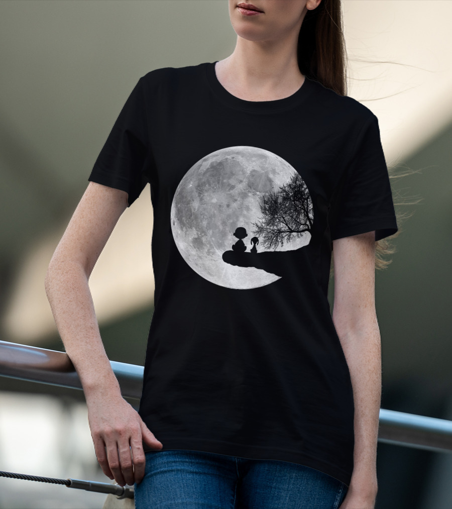 Snoopy And Charlie Moonlit Silhouette Pals On The Edge T-Shirt