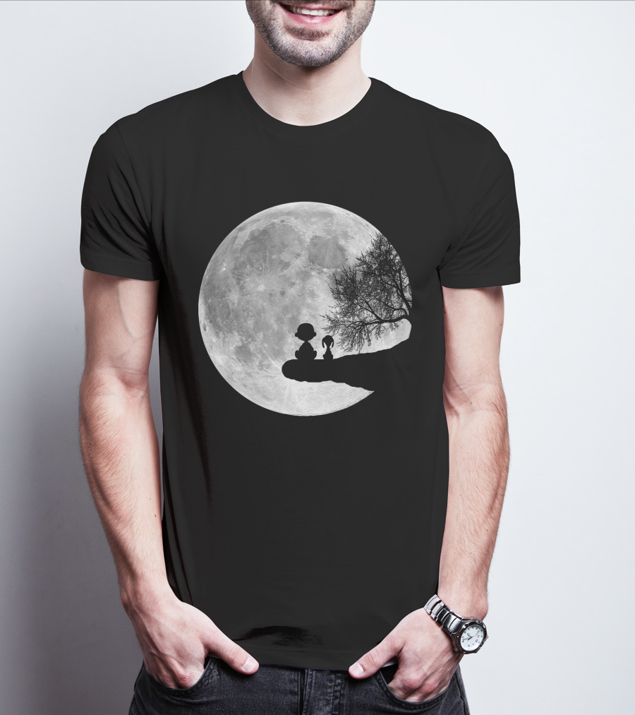 Snoopy And Charlie Moonlit Silhouette Pals On The Edge T-Shirt