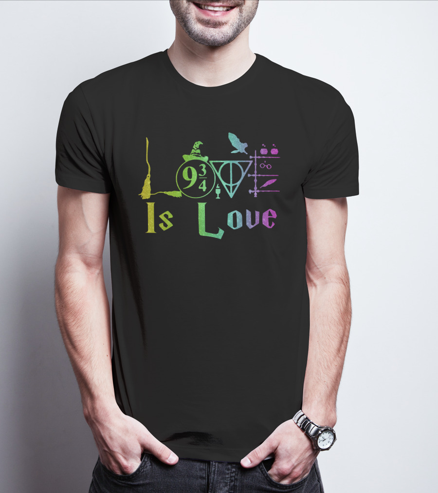 Love Is Love 9 3/4 Rainbow Hogwarts Symbols T-Shirt