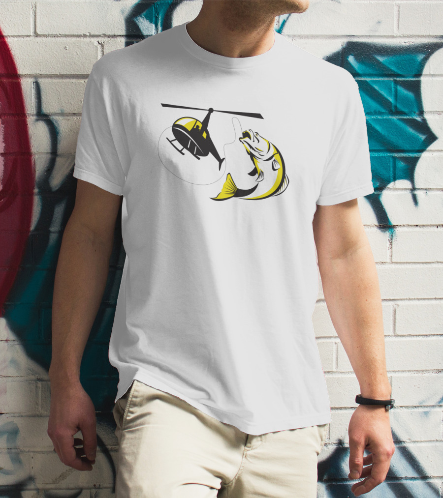 Barramundi Heli Fishing Yellow Helicopter Retro Black 147190 T-Shirt
