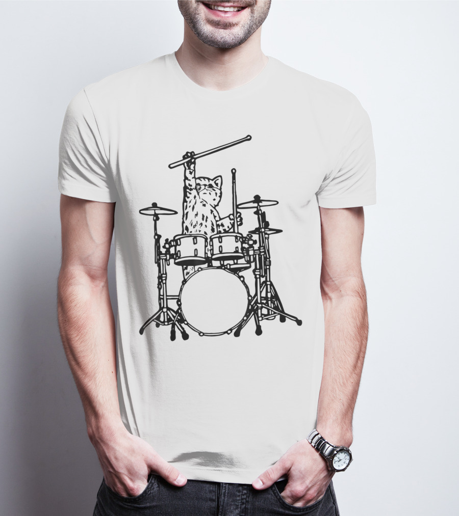 In My Head My Cat Always Plays Drums Funny Cat Drumming T-Shirt
