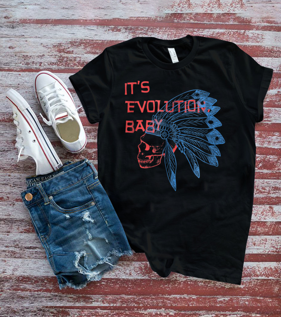 It's Evolution Baby Skull With Feathered Headdress Grunge T-Shirt