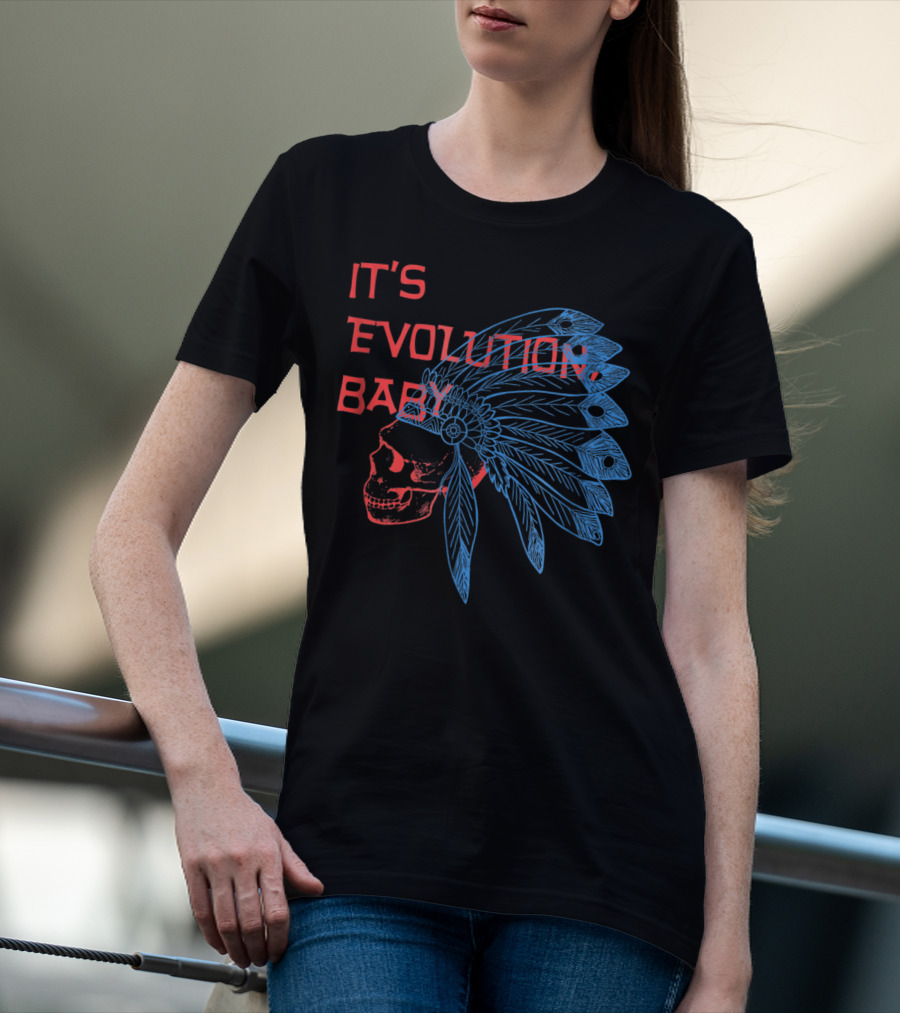 It's Evolution Baby Skull With Feathered Headdress Grunge T-Shirt