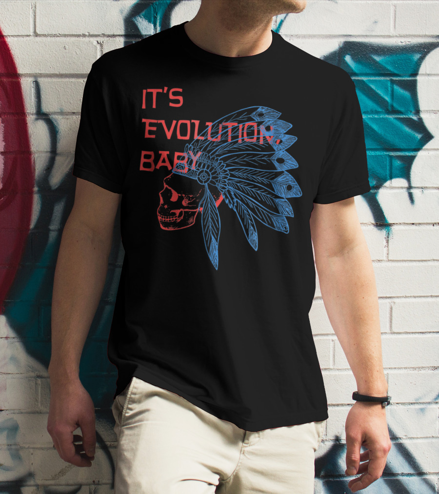 It's Evolution Baby Skull With Feathered Headdress Grunge T-Shirt