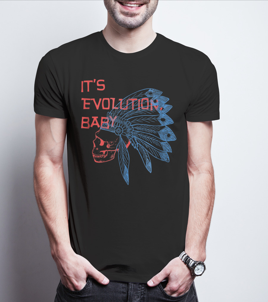 It's Evolution Baby Skull With Feathered Headdress Grunge T-Shirt