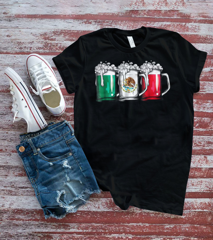 Beer Mugs Mexican Flag Cinco De Mayo Mexico T-Shirt