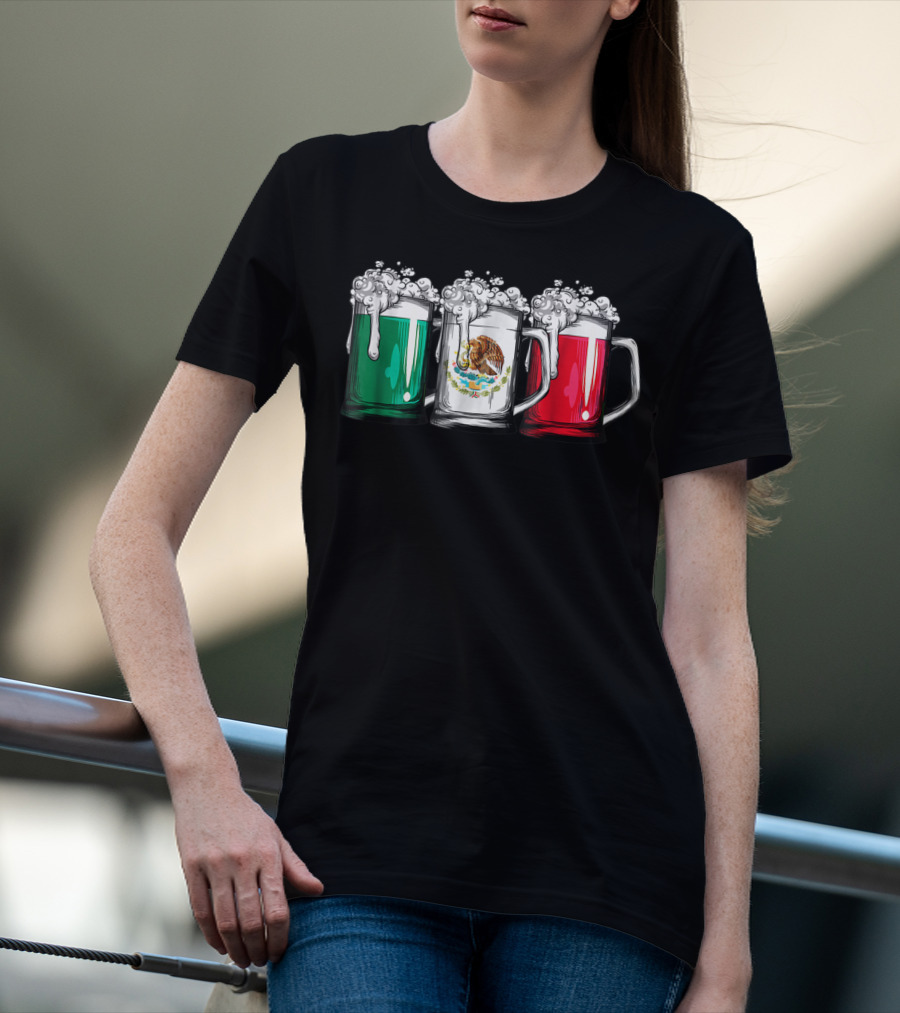 Beer Mugs Mexican Flag Cinco De Mayo Mexico T-Shirt