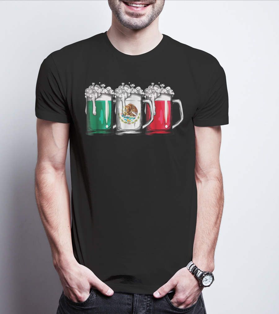 Beer Mugs Mexican Flag Cinco De Mayo Mexico T-Shirt