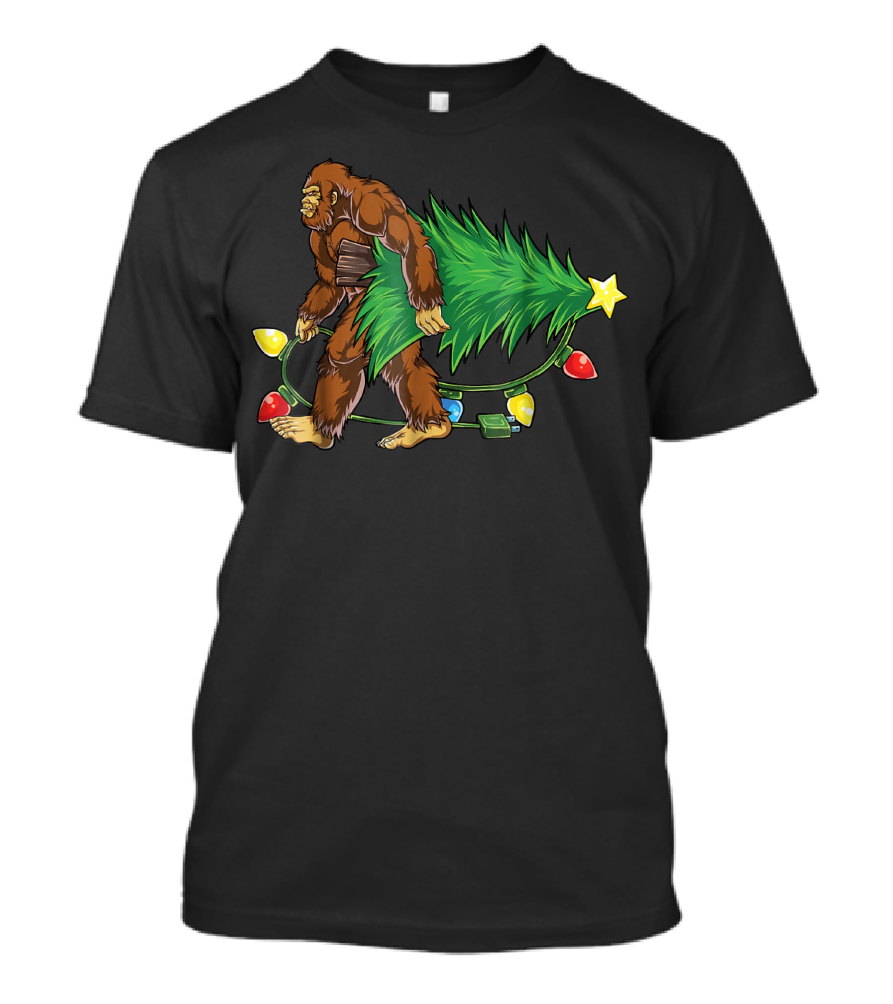 Bigfoot Sasquatch Christmas Tree With Lights Santa4 T-Shirt