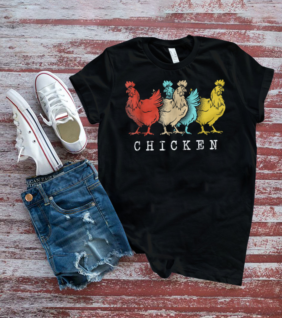 Chicken Vintage Funny Farm Poultry Farmer Rooster Retro Colorful T-Shirt