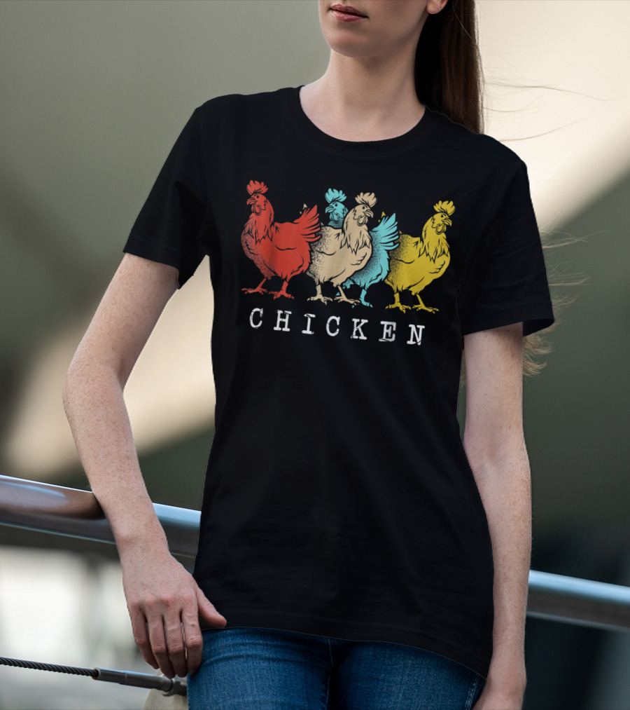 Chicken Vintage Funny Farm Poultry Farmer Rooster Retro Colorful T-Shirt