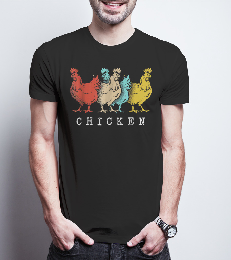 Chicken Vintage Funny Farm Poultry Farmer Rooster Retro Colorful T-Shirt