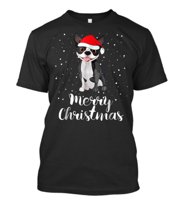 Merry Christmas Boston Terrier Santa Hat Matching Family Group T-Shirt