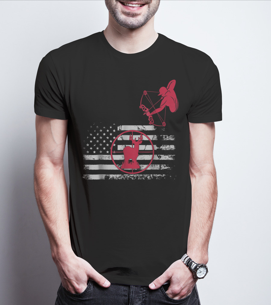 Bow Hunting American Flag Women Hunters Deer Archery T-Shirt