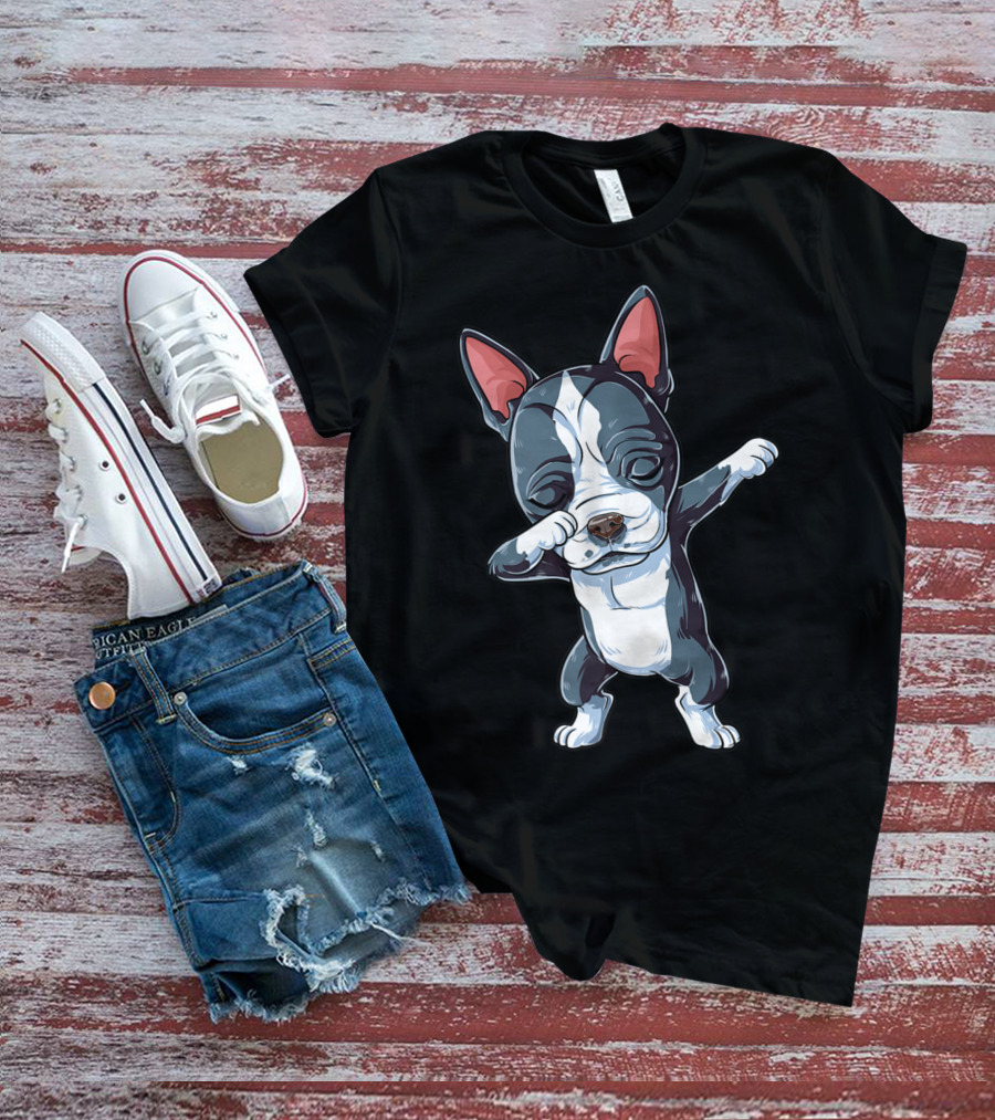 Dabbing Boston Terrier Boys Kids Dog Lover Dab T-Shirt