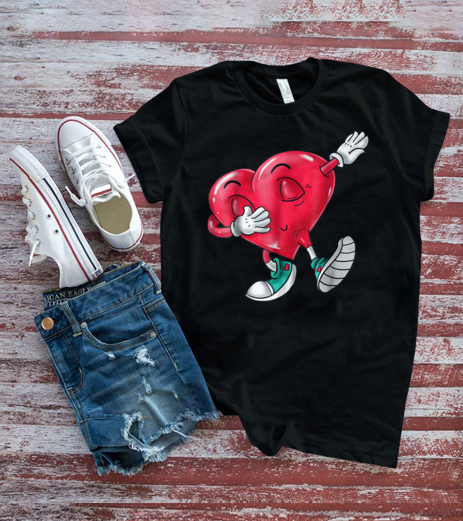 Dabbing Heart Valentine Kids Boys Love Day T-Shirt