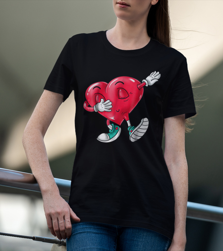Dabbing Heart Valentine Kids Boys Love Day T-Shirt