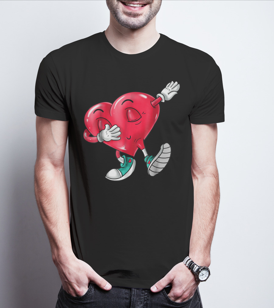 Dabbing Heart Valentine Kids Boys Love Day T-Shirt