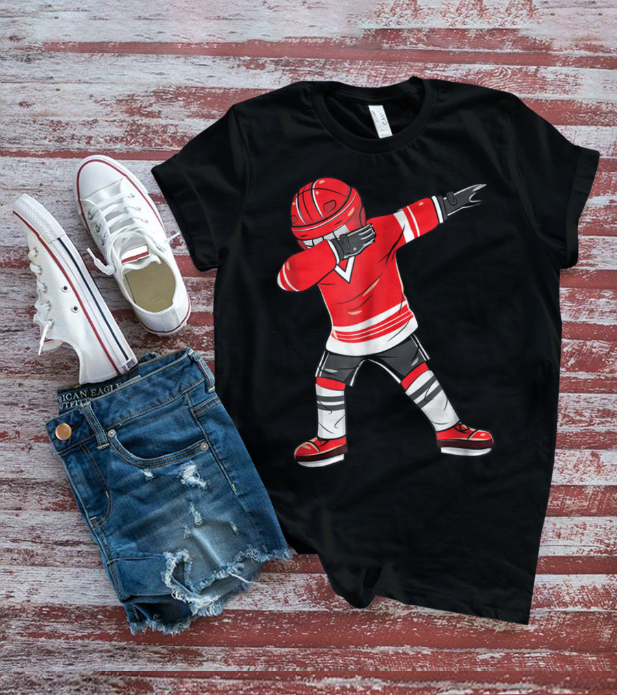 Dabbing Ice Hockey Funny Dab Squad Red Jersey T-Shirt