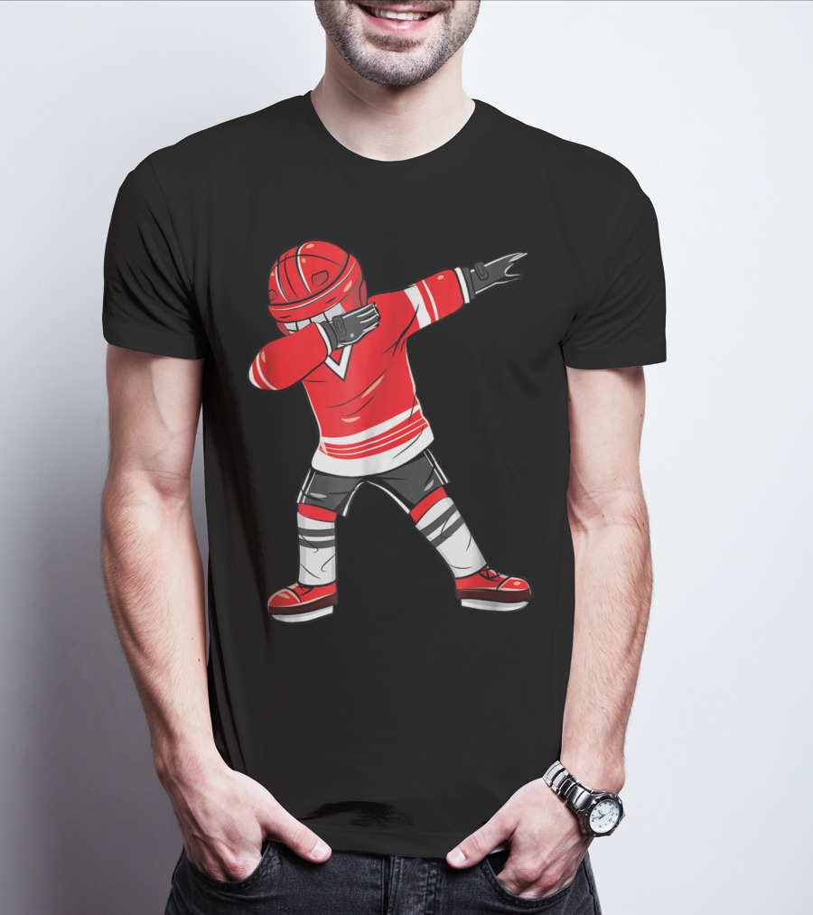 Dabbing Ice Hockey Funny Dab Squad Red Jersey T-Shirt