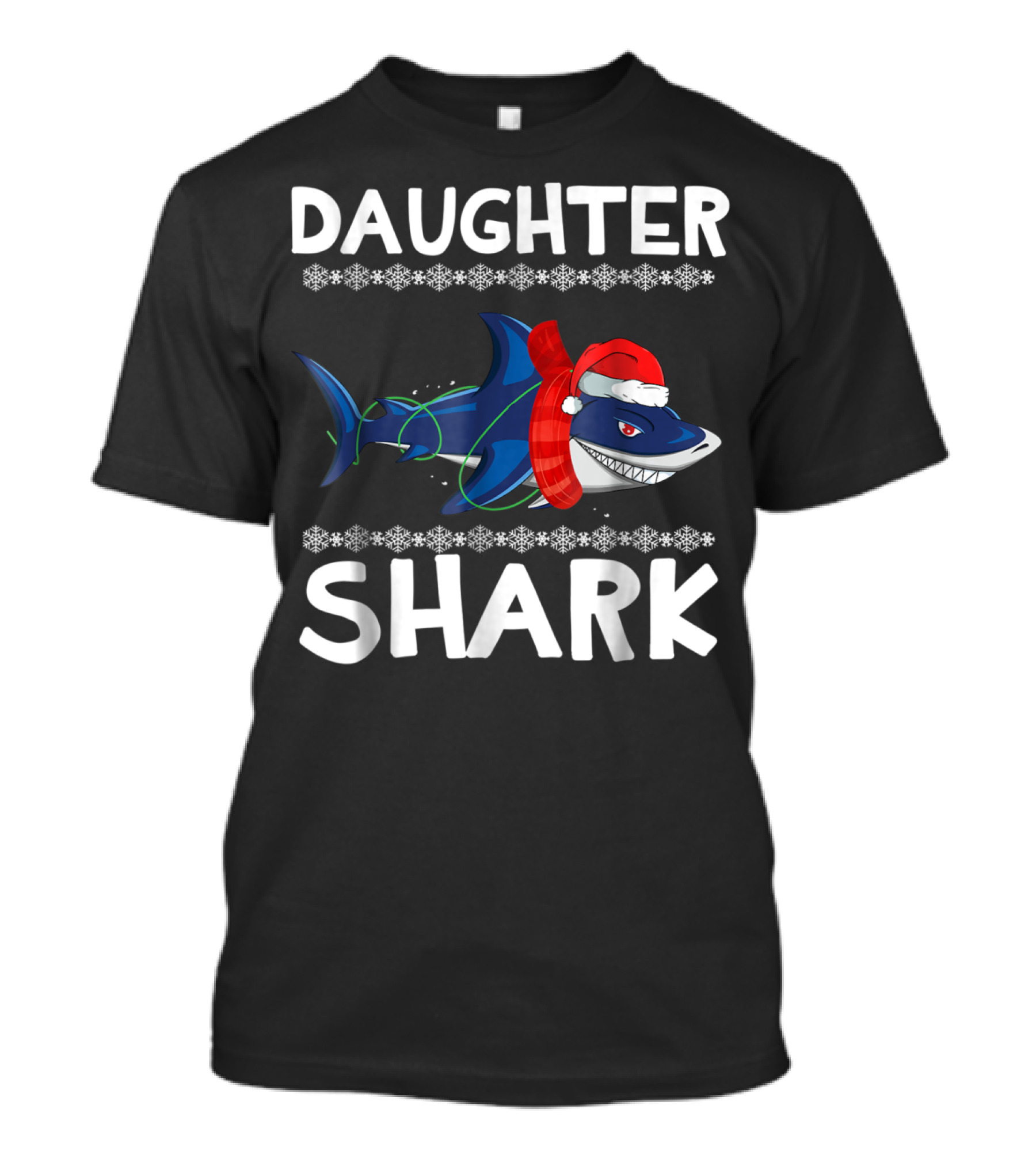 Daughter Shark Christmas Santa Hat Scarf Ugly Sweater Family T-Shirt