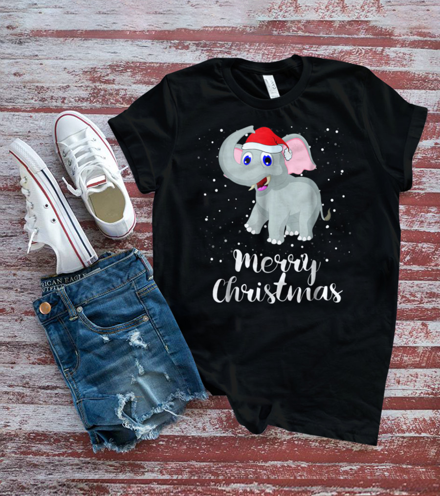 Merry Christmas Elephant Santa Hat Family Group T-Shirt